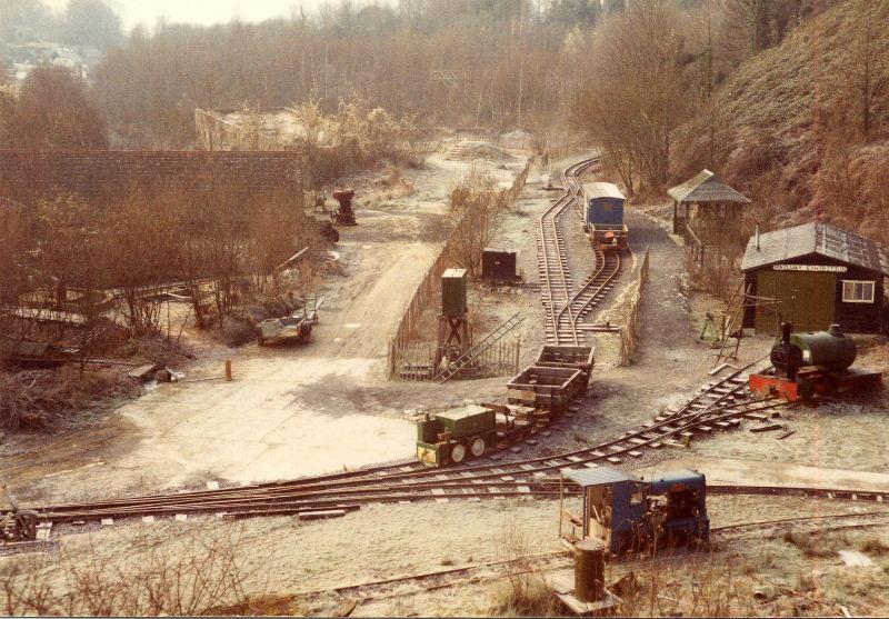 early-brockham.jpg - Brockham Staton looks very bare compared with the present day. The Brighton tram shelter, from St Peter's Church in Lewes Road, is already in place, the Polar Bear shed is in use and the original position of the three-way point can be seen. The siding on which "Peter" is standing was later removed.