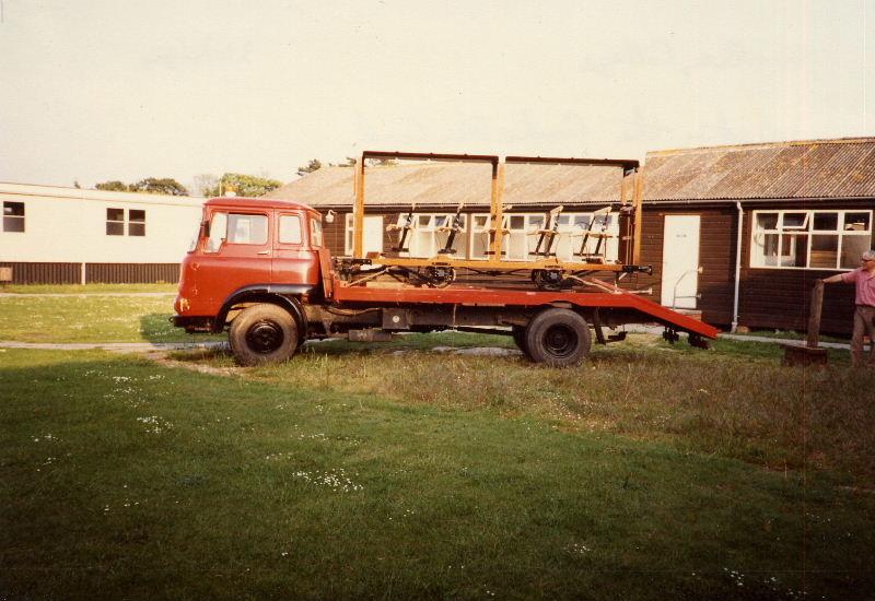 ggr-coach-worthing-college-4-84.jpg - The first Groudle Coach restoration was carried out by students at Worthing College. Here the completed coach is being collected from the College.
