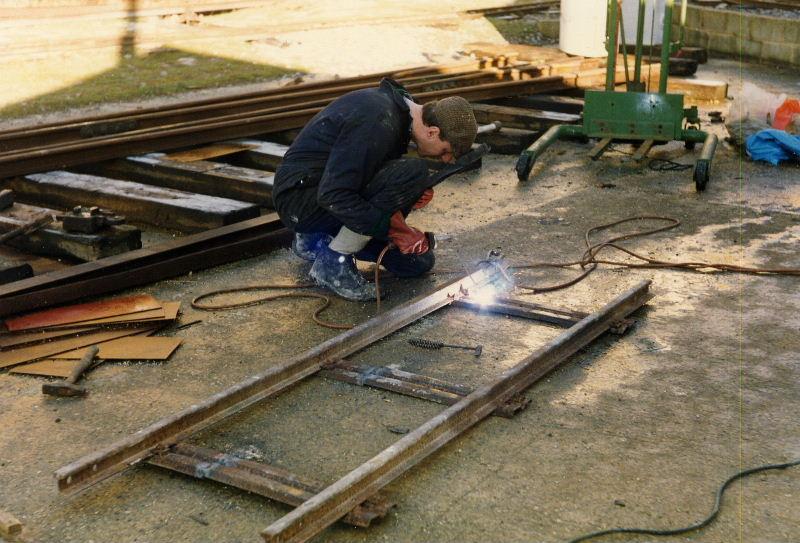 welding1.jpg - New track panels for the sidings made with heavier rail are welded up.